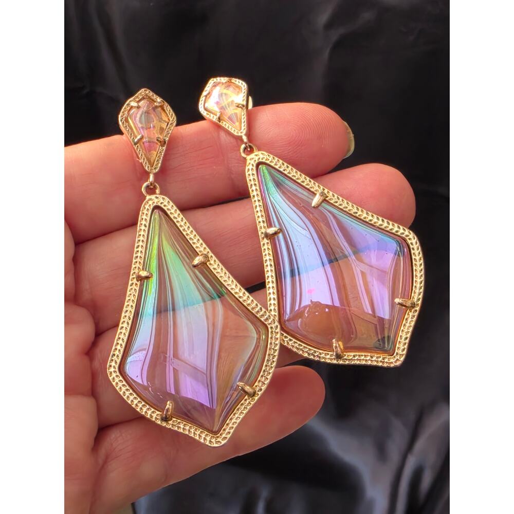 Kendra Scott Iridescent Peach Alexis Rose Gold Drop Statement Earrings Rare